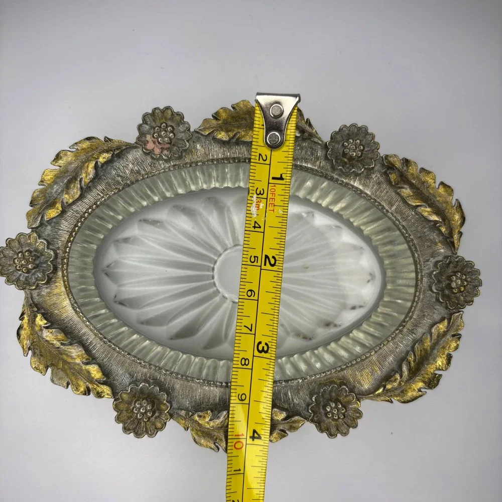 Vintage Matson Hollywood Regency Style Metal and Cut Glass Floral Soap Dish
